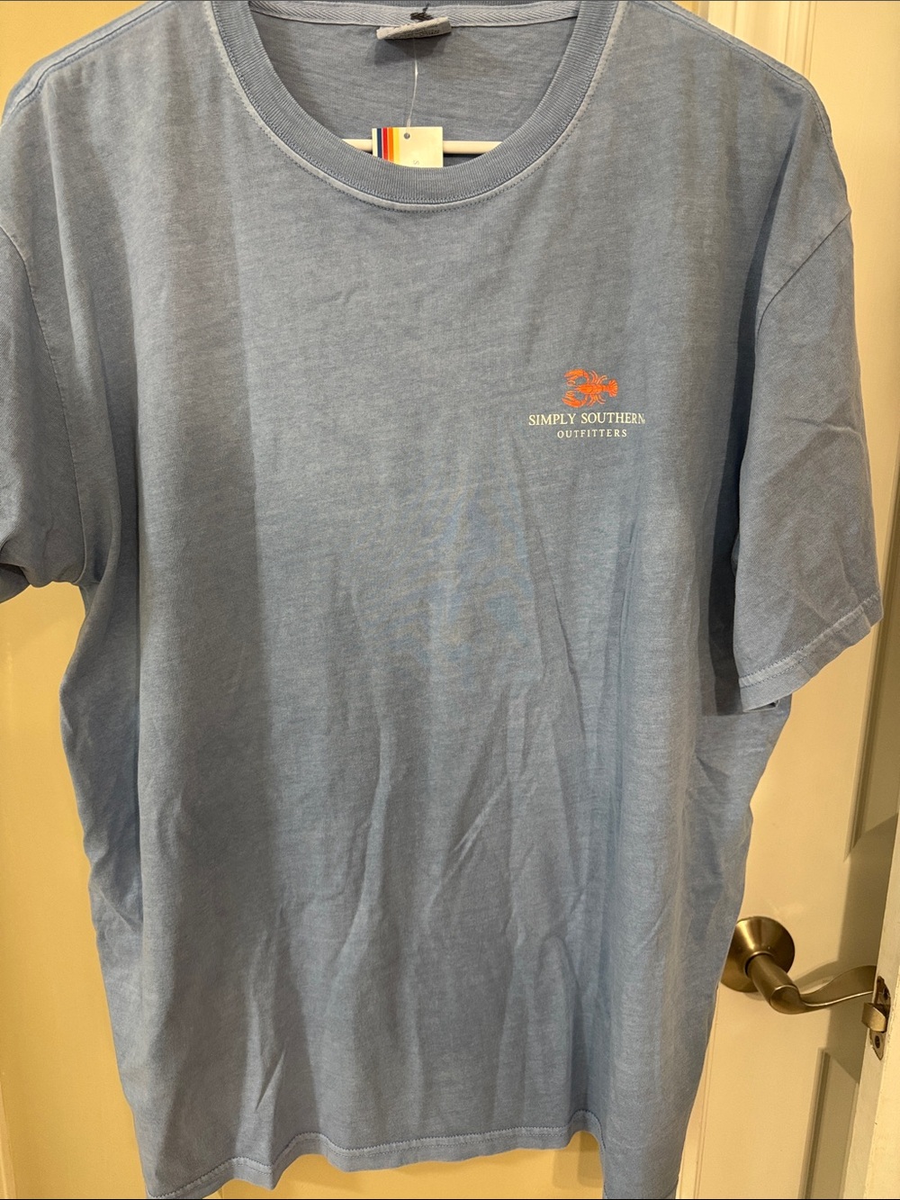 Simply Southern Light Blue Short Sleeve Tee with Small Orange Logo